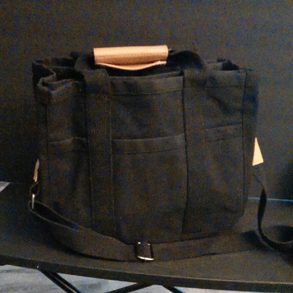 🌻Black Canvas Tote Bag with Tan Handle